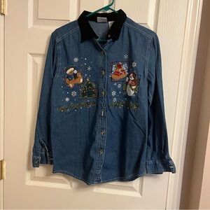 Bobbie Brooks Blue Denim Shirt with Holiday Embroidery